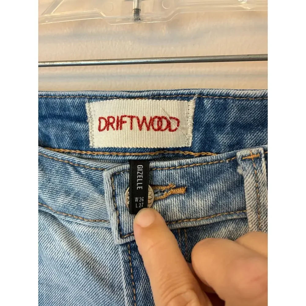 Driftwood Women 26 Light Gizelle Jeans Embroidered Daisy Slim Tapered Distressed